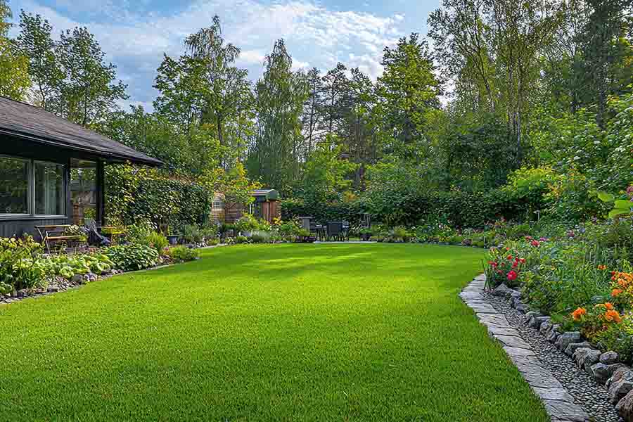 Well-maintained backyard lawn and garden